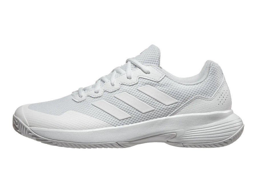 adidas GameCourt 2 tennis shoe in white with a padded heel collar and bootie upper