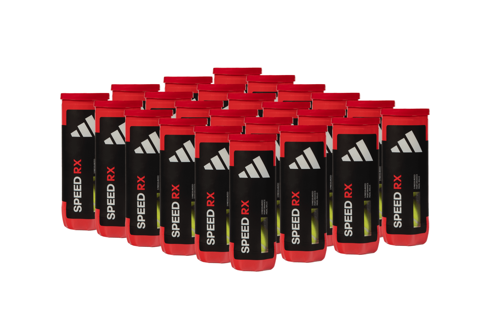Adidas Speed RX padel balls in a multi-can case — bulk pack for regular players and clubs
