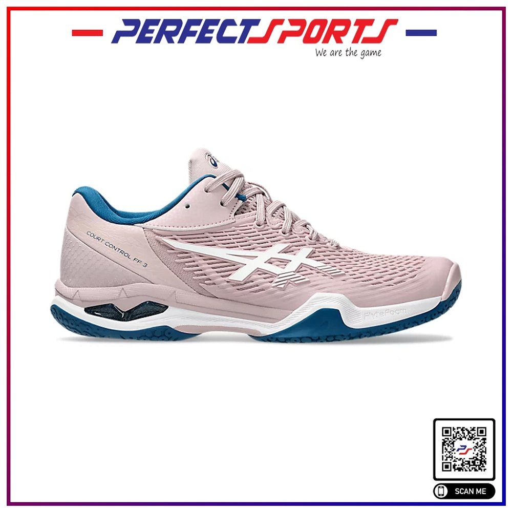ASICS Court Control FF 3 women's badminton shoe in rose and white, side view