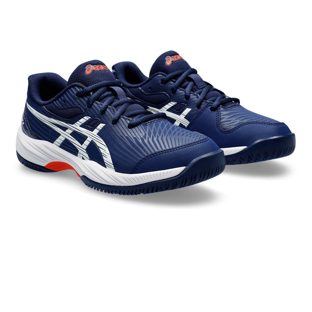 ASICS Gel-Game 9 GS junior tennis shoe in blue and white