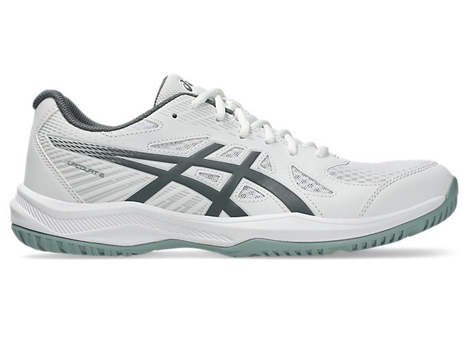 ASICS Upcourt 6 indoor court shoe in white and steel grey