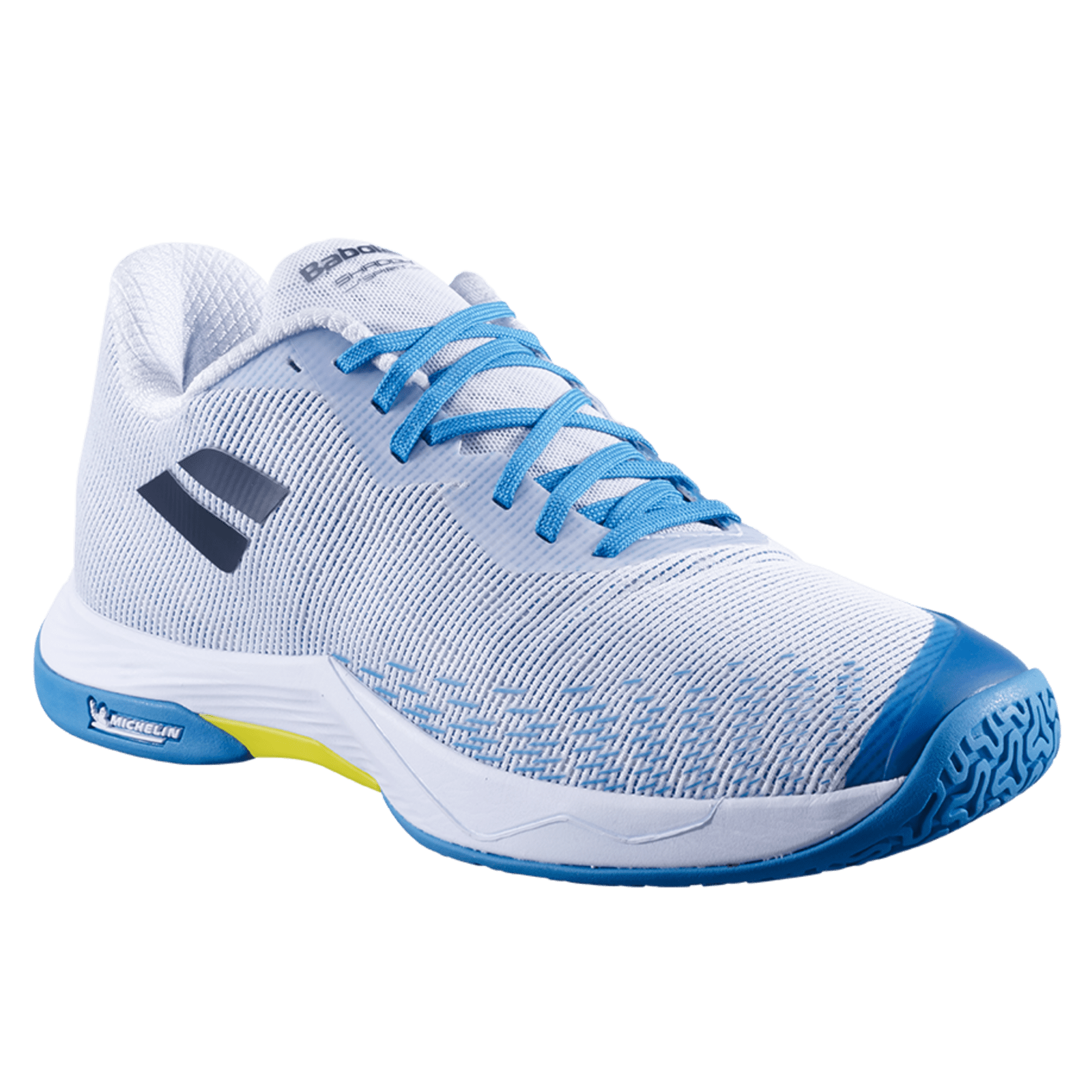 Babolat Shadow Spirit 2 badminton shoe in white and blue
