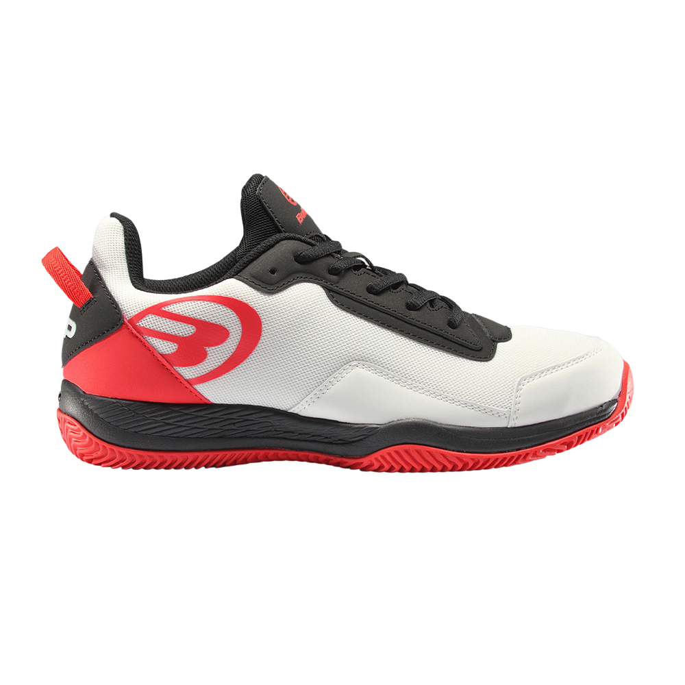 Bullpadel Buker Jr 25V junior padel shoe in white with red details, side view