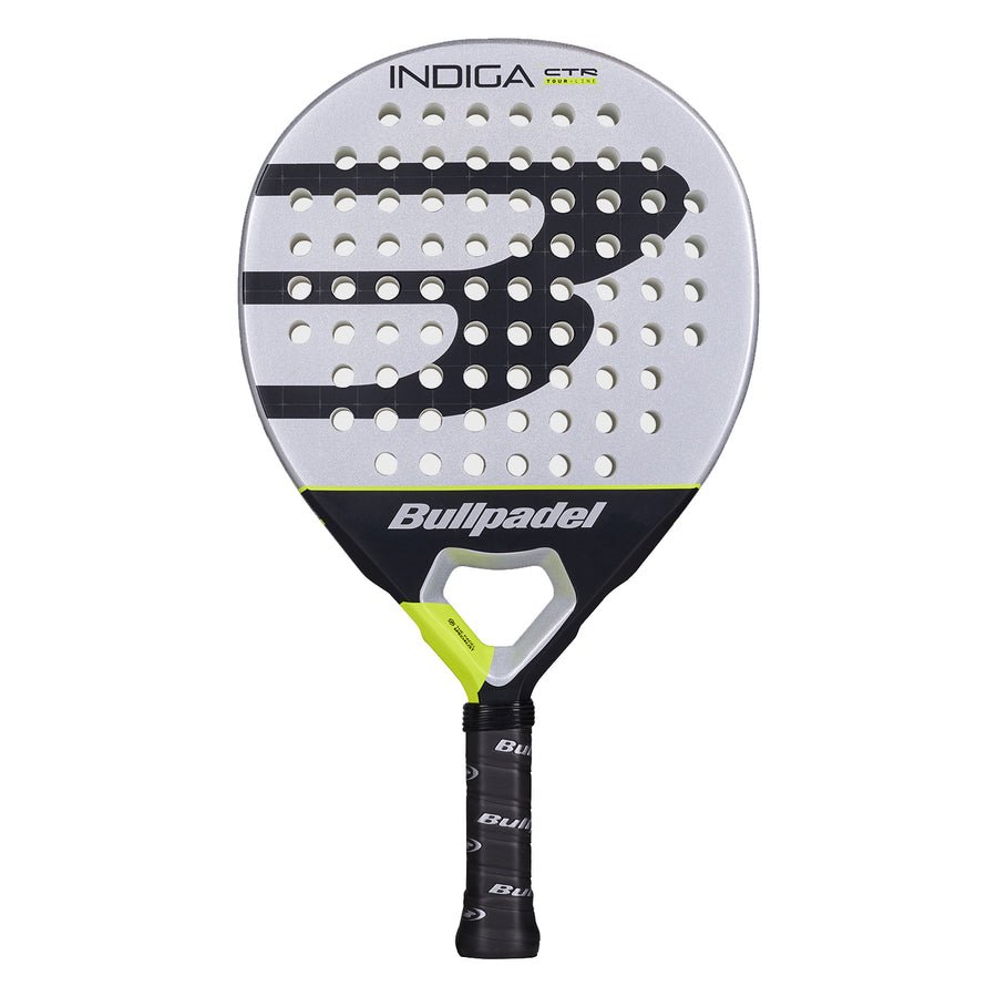 Bullpadel Indiga CTR padel racket with round shape in grey and black