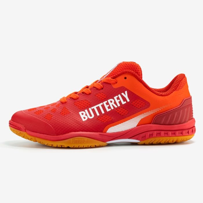 Butterfly Lezoline Levalis table tennis shoe in flash red with integrated tongue and raised collar