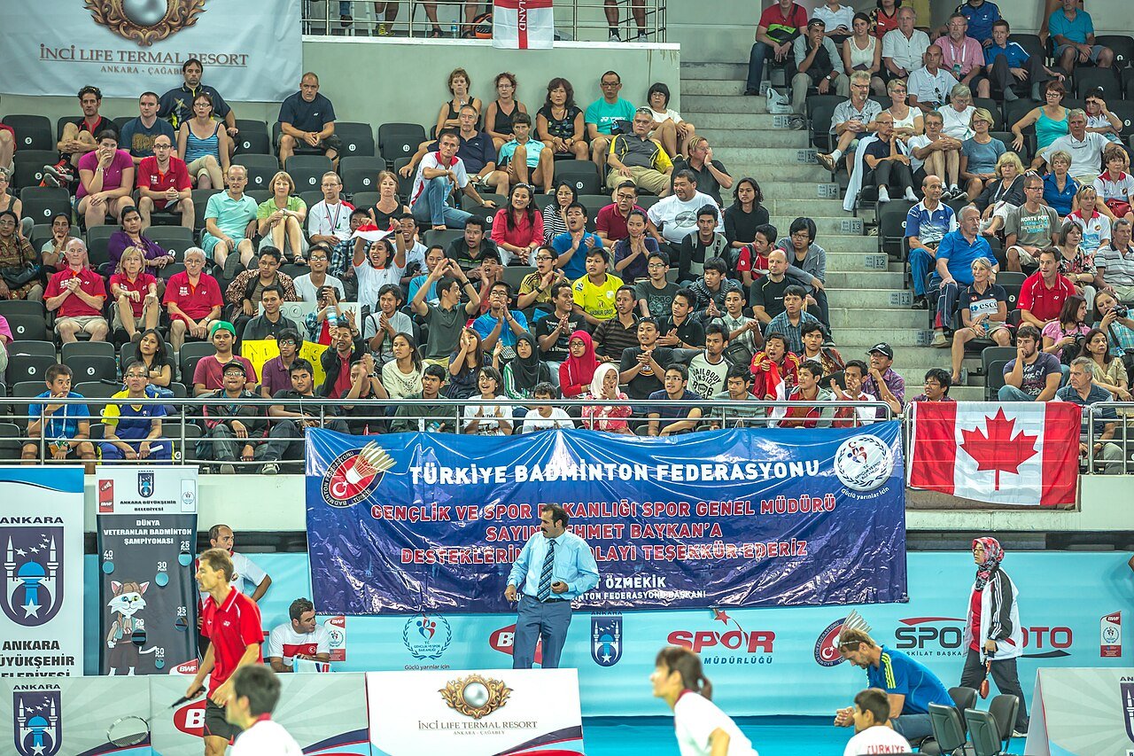 Finals day crowd and courts at the BWF World Senior Badminton Championships