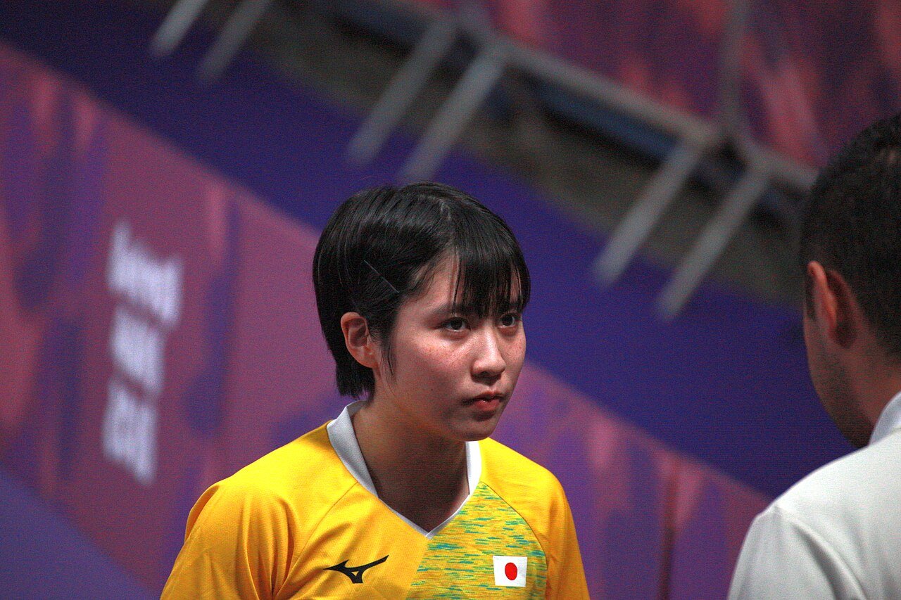 Youth player competing in the girls singles final at the 2018 Summer Youth Olympics table tennis event