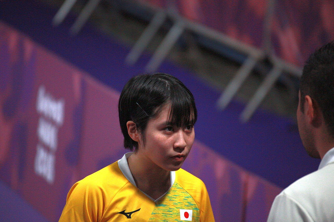 Young players competing in the girls singles final at the 2018 Summer Youth Olympics table tennis event