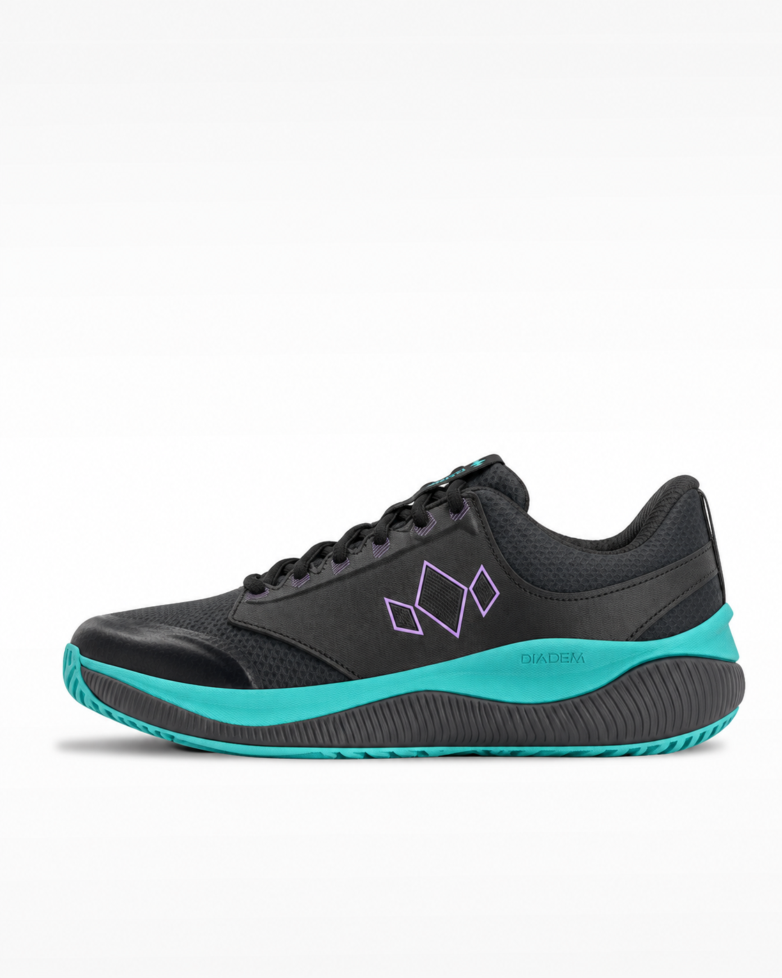 Diadem Court Flo pickleball shoe in black and teal with mesh upper