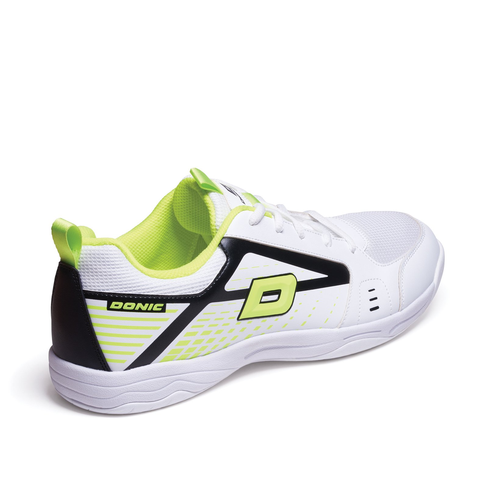 Donic Saphir table tennis shoe in white with synthetic leather upper built for stability
