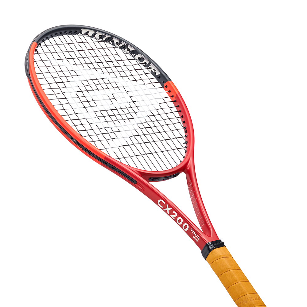 Dunlop CX 200 Tour 18x20 tennis racket in red and black CX cosmetics