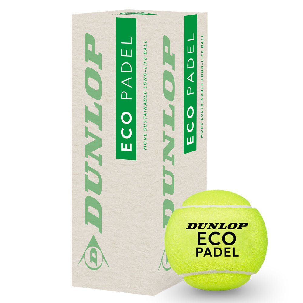 Dunlop Eco pressureless padel balls — tube of 3 training balls with synthetic cloth