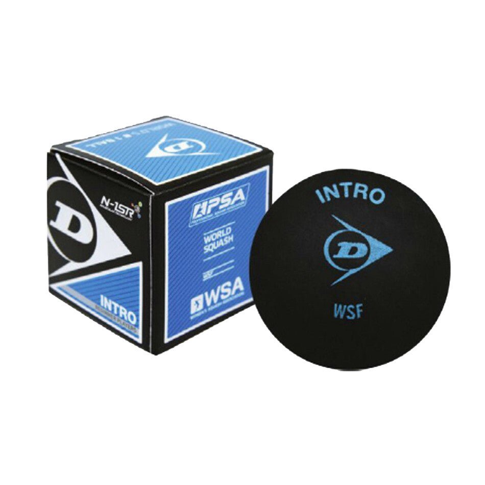 Dunlop Intro squash ball — single ball pack of the blue dot beginner ball, 12% larger than standard