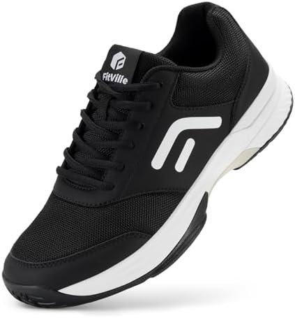 FitVille wide pickleball shoe in black with roomy toe box and mesh upper