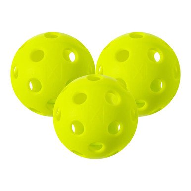 Franklin X-26 indoor pickleballs in bright colours with 26 bevelled holes