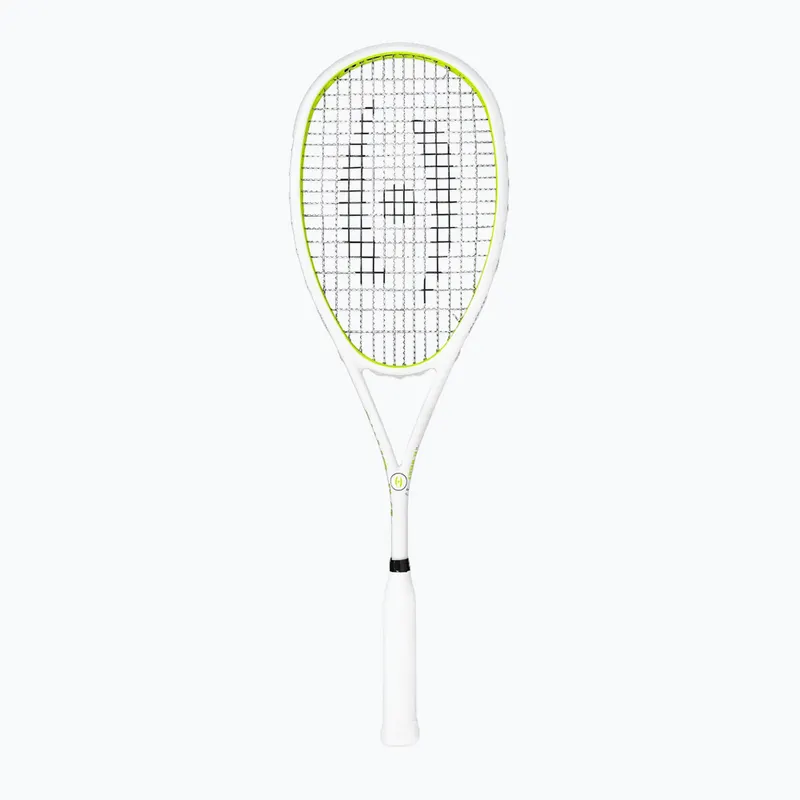 Harrow Vapor 115 squash racket in white and lime — head-heavy power racket