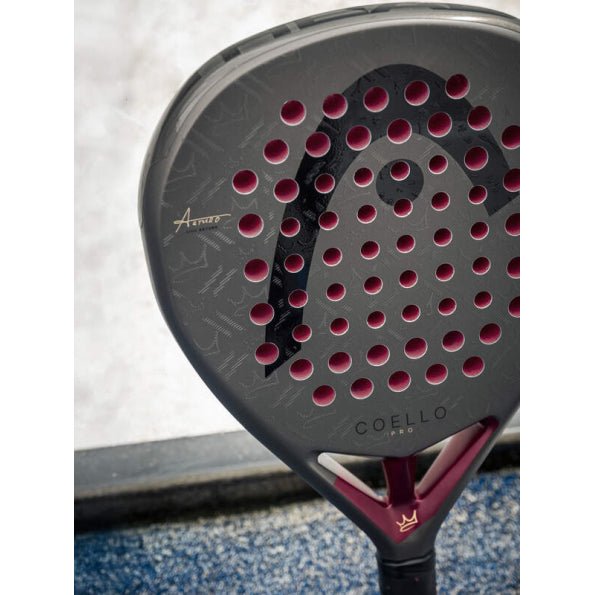 Head Coello Pro 2026 padel racket close-up showing Arturo Coello's signature and crown logo