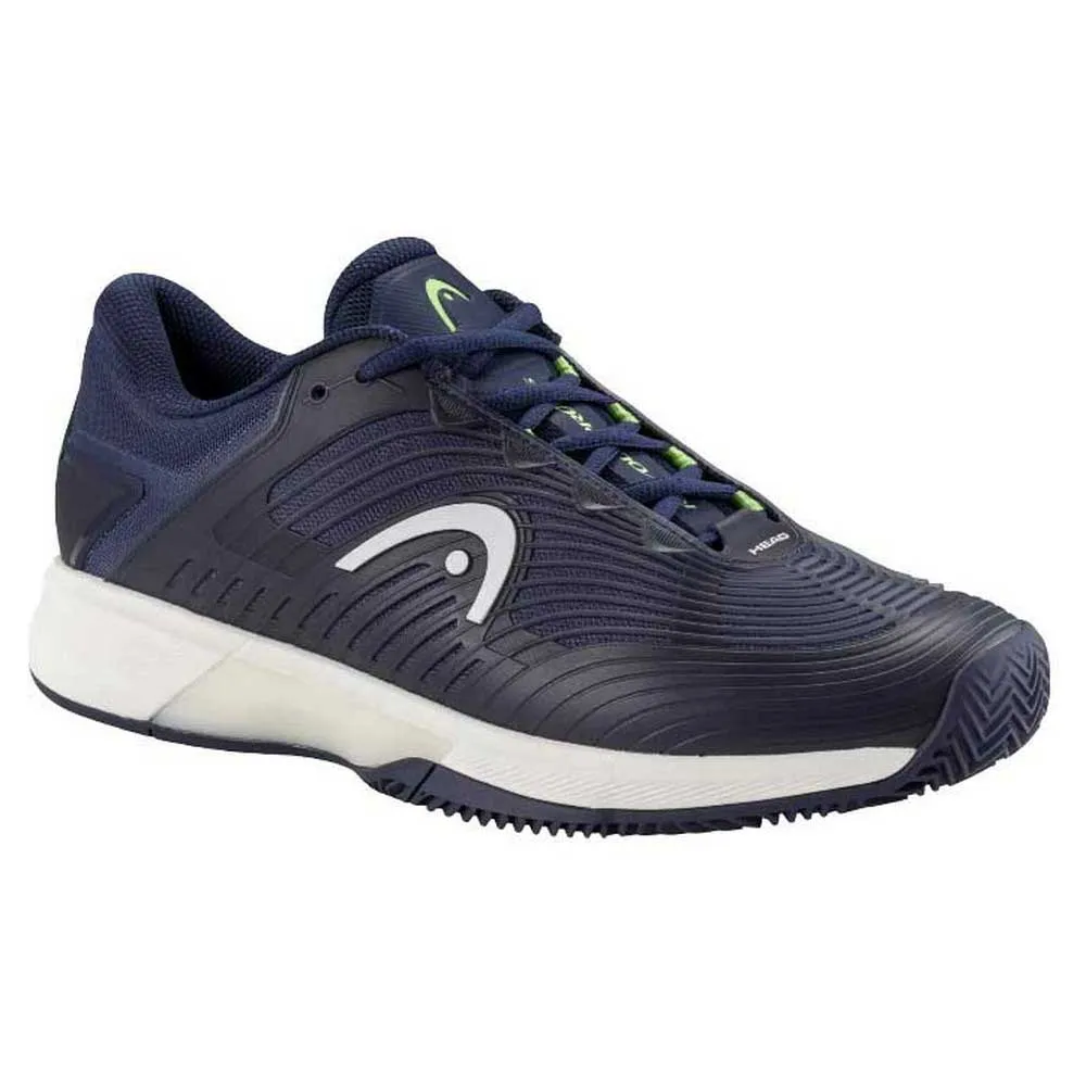 HEAD Revolt Pro 4.5 Clay shoe with full herringbone Hybrasion+ outsole and T-KORE 360 support