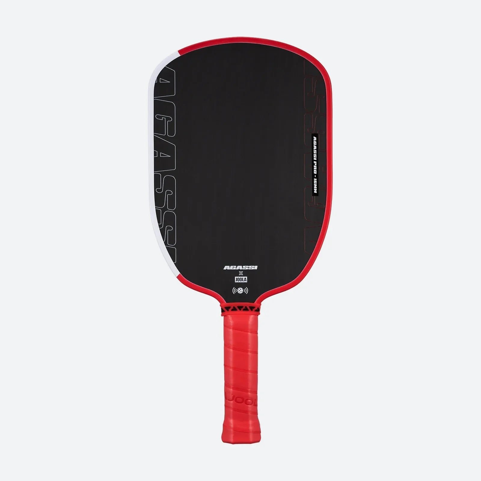 JOOLA Agassi Pro 16mm pickleball paddle with textured carbon fiber face and Agassi elongated shape
