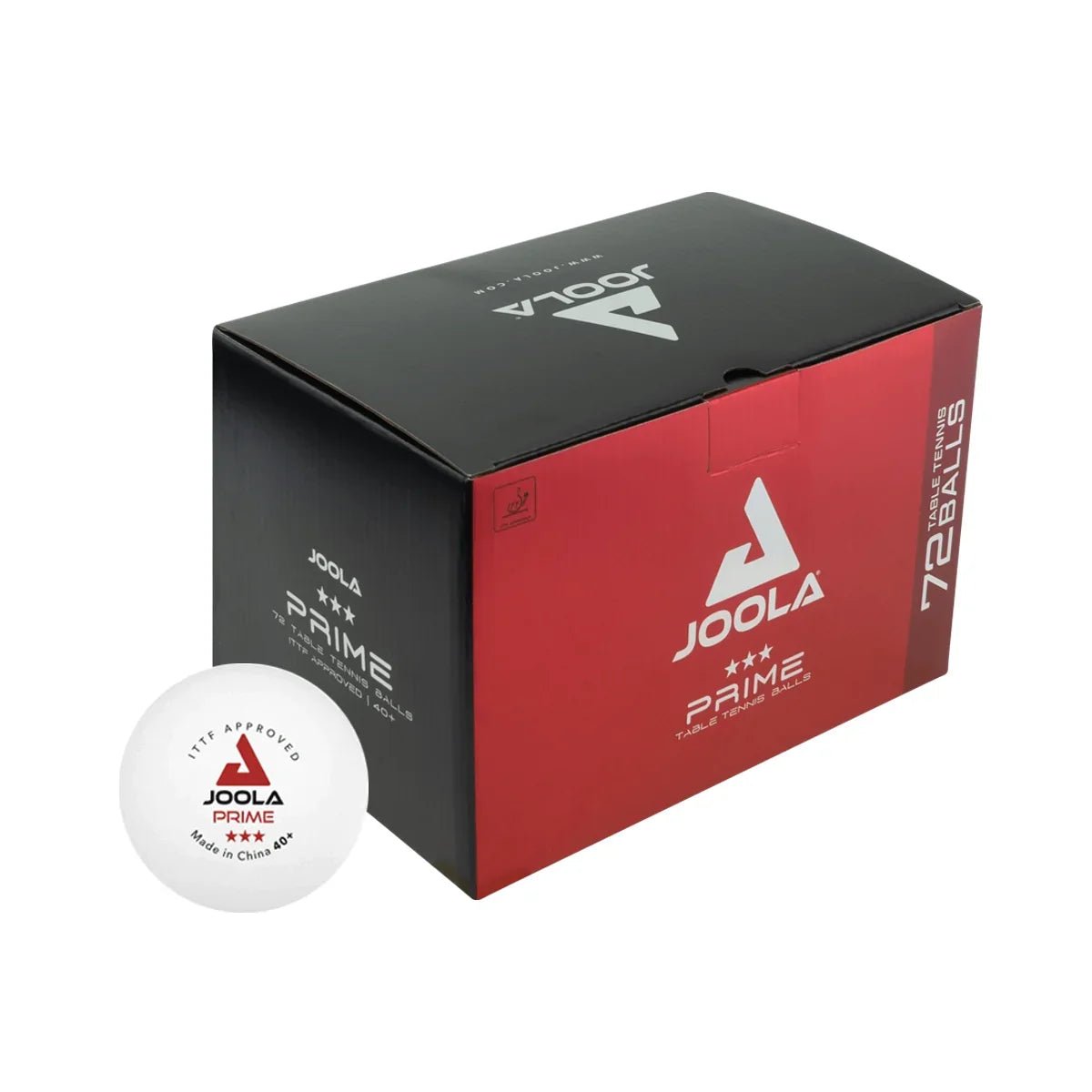 JOOLA Prime 40+ 3-star ABS table tennis balls — box of the ITTF-approved durability-focused match ball