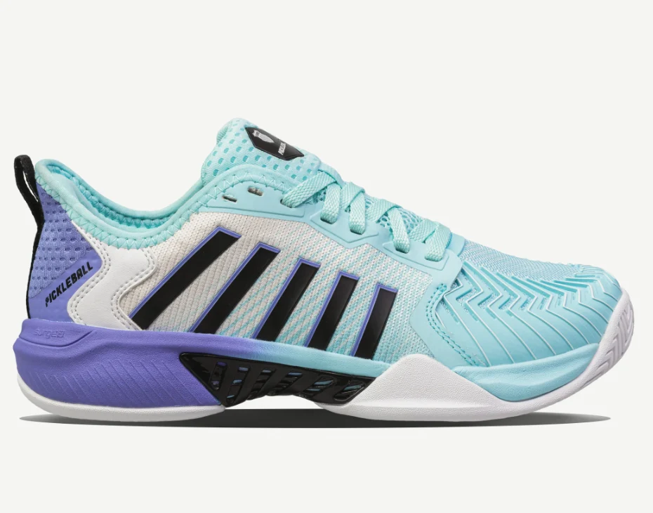 K-Swiss Pickleball Supreme women's shoe in Vapor Blue and White, side view