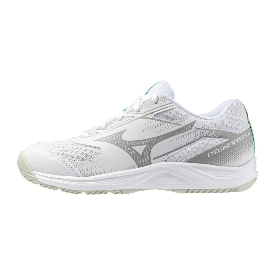Mizuno Cyclone Speed 5 Jr junior indoor court shoe in white and black