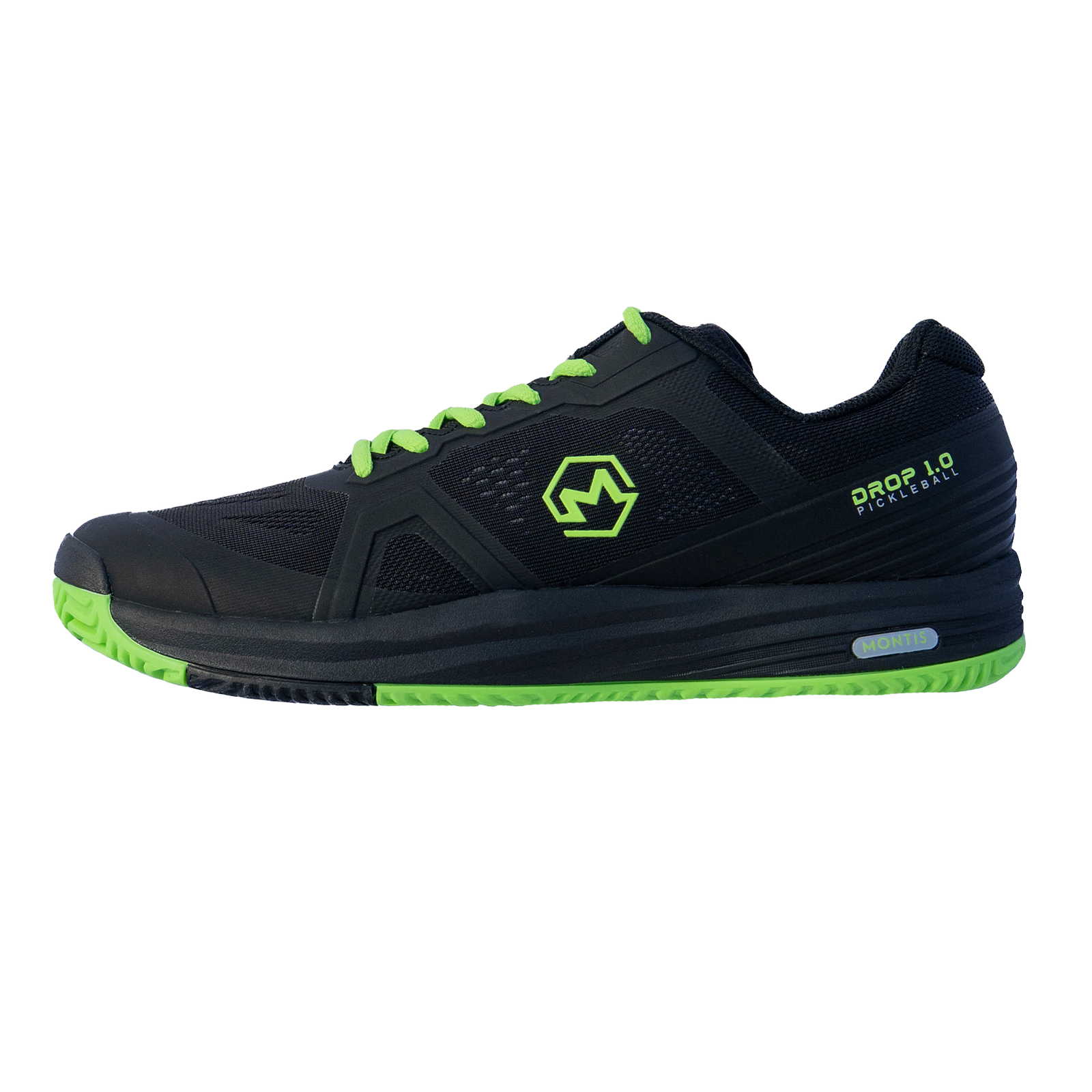 Montis Drop 1.0 pickleball shoe in black and green with high-density outsole