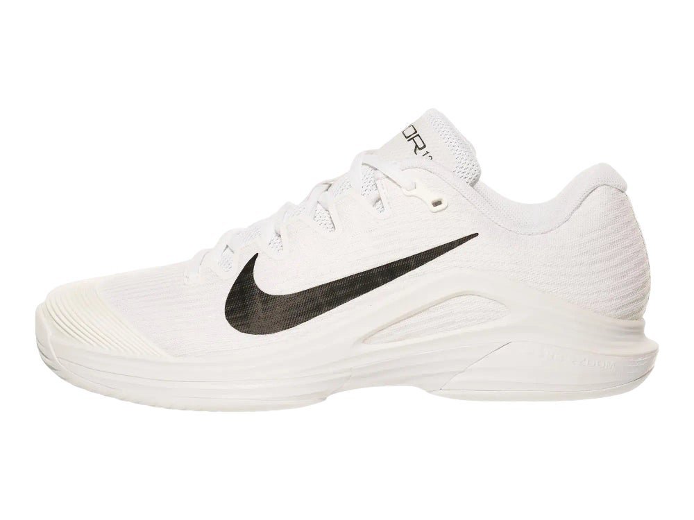 Nike Zoom Vapor 12 tennis shoe in white with Zoom Air heel unit and Footframe stability