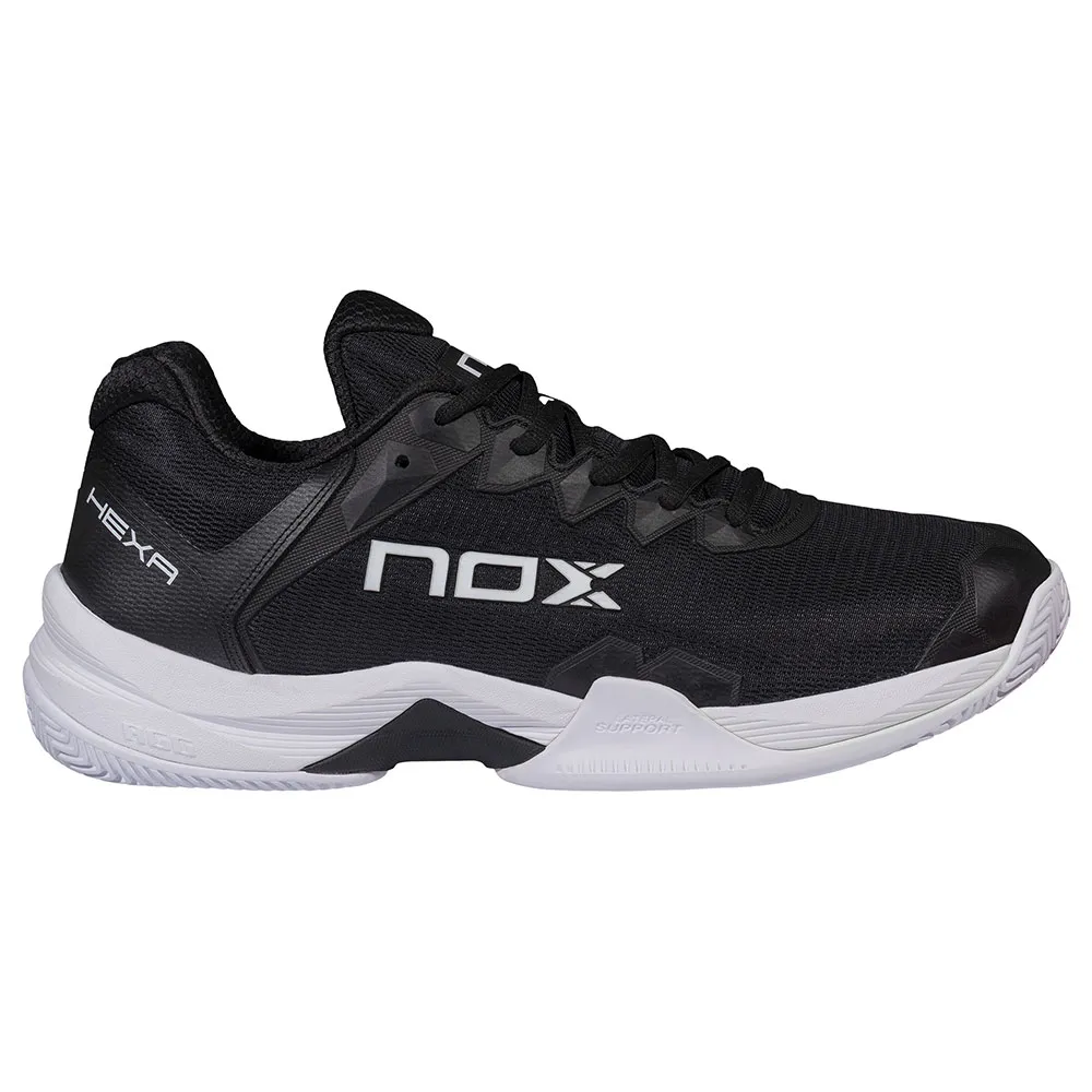 NOX ML10 Hexa padel shoe in black with white sole, side profile