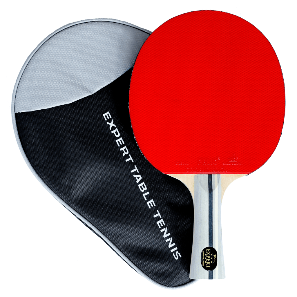 Palio Expert 3.0 table tennis bat with its protective case — CJ8000 rubbers on an all-wood blade