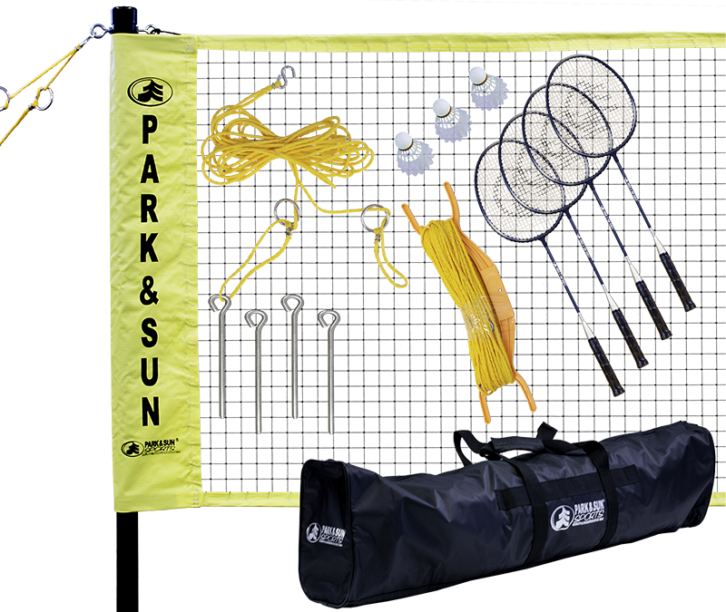 Park and Sun Sports Badminton Pro set with aluminium poles, net and rackets