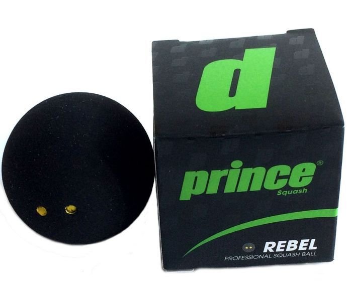 Prince Rebel double yellow dot squash ball — the soft rubber formula alternative for advanced players