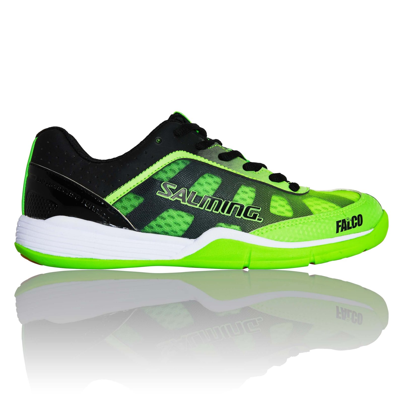 Salming Falco Kids junior indoor court shoe in fluo green and black