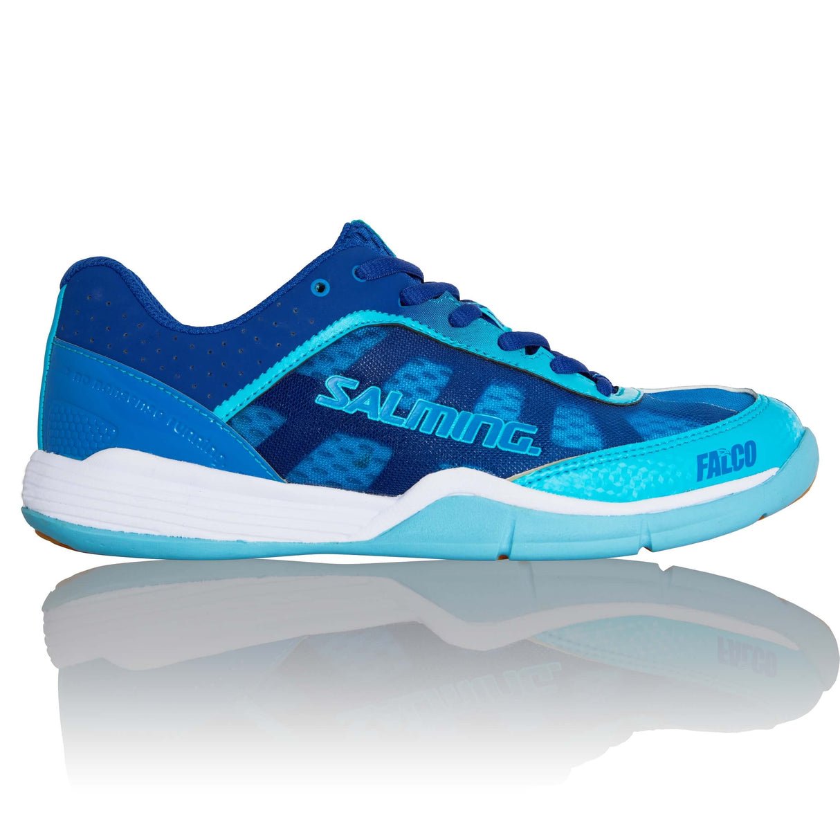 Salming Falco women's indoor court shoe in blue and turquoise