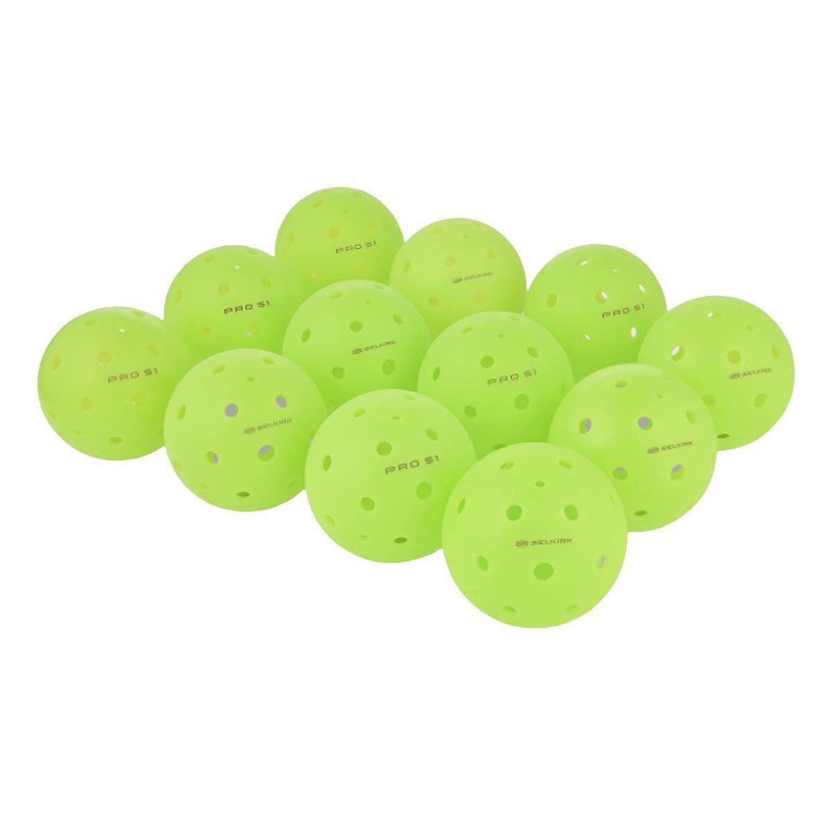 Selkirk Pro S1 pickleball with patented 38-hole pattern in neon green