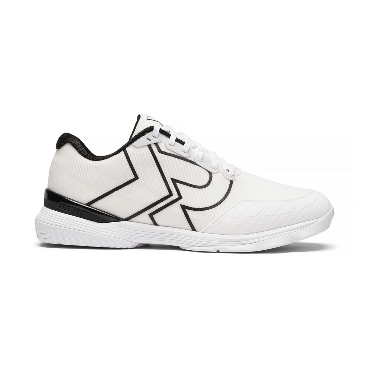 SQAIRZ XRZ2 pickleball shoe in white and black with a roomier toe box and HexGuard overlay