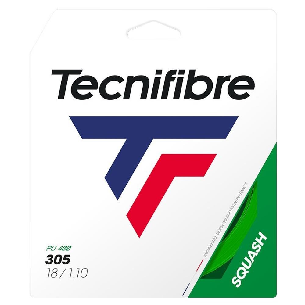 Tecnifibre 305 green squash string set in retail packaging