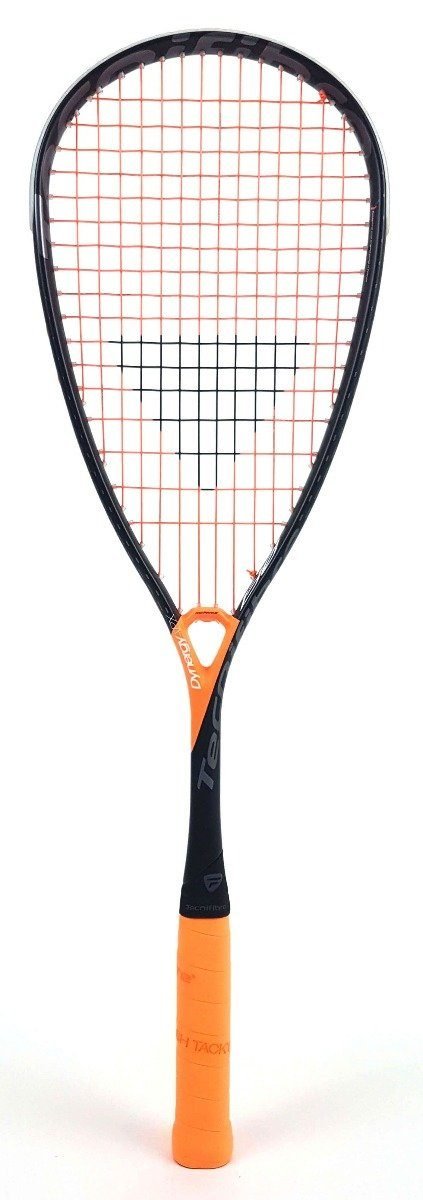 Tecnifibre Dynergy APX 130 squash racket in black and orange