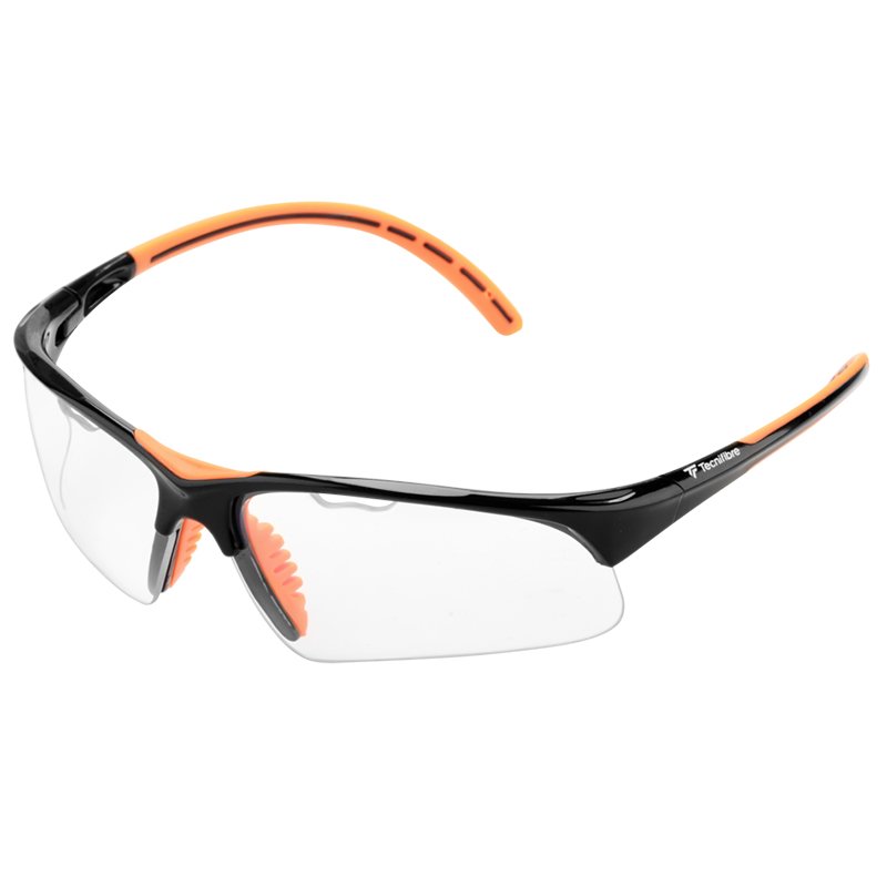 Tecnifibre squash goggles in black and orange with vented polycarbonate lens