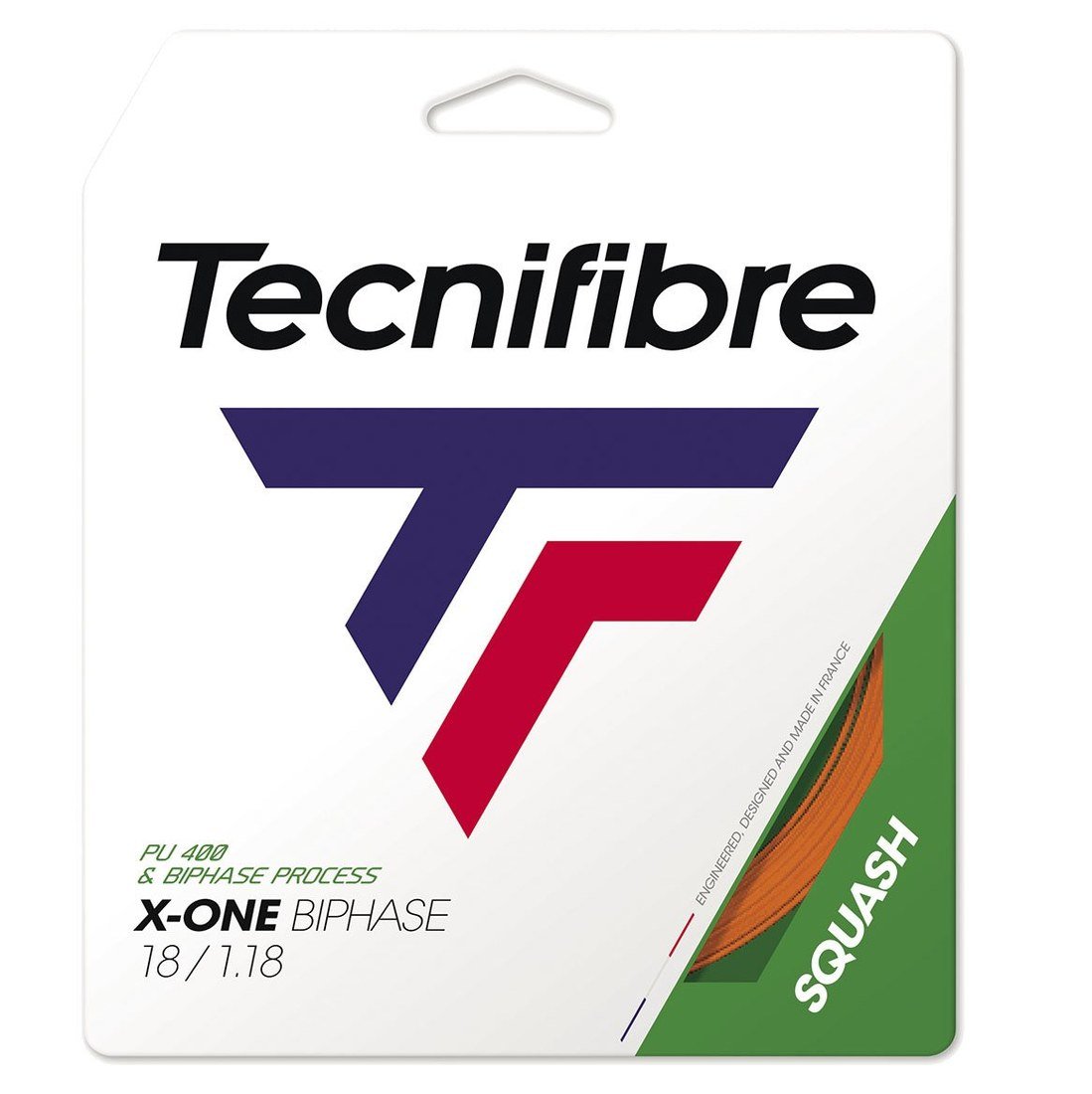 Tecnifibre X-One Biphase squash string set in retail packaging