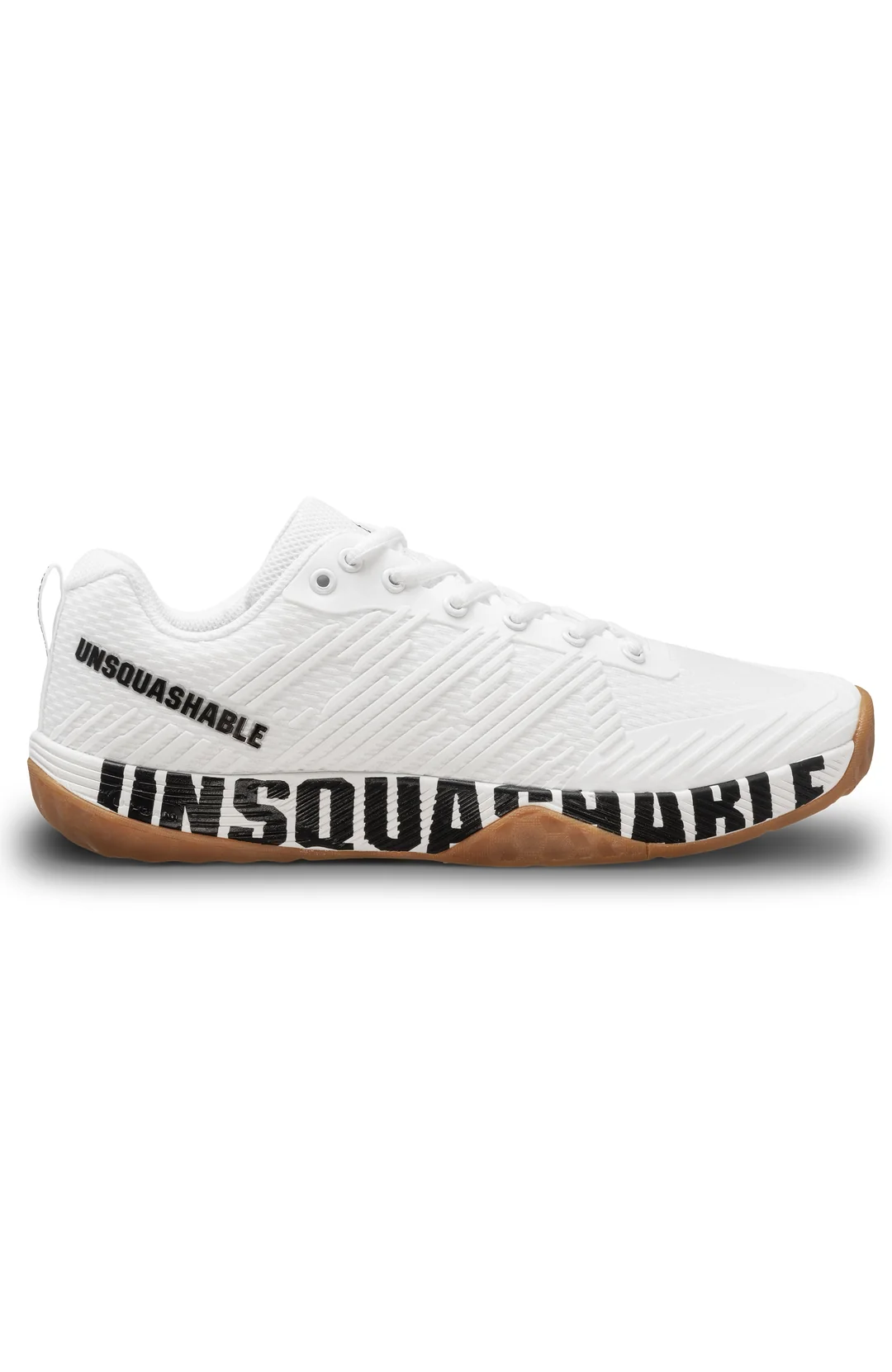 UNSQUASHABLE FAST-TEC PRO squash shoe in white with gum rubber outsole edge