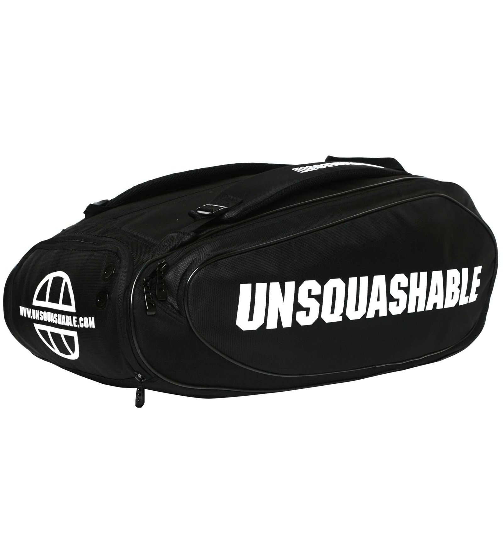 Unsquashable Tour-Tec Pro Deluxe squash racket bag in black and white