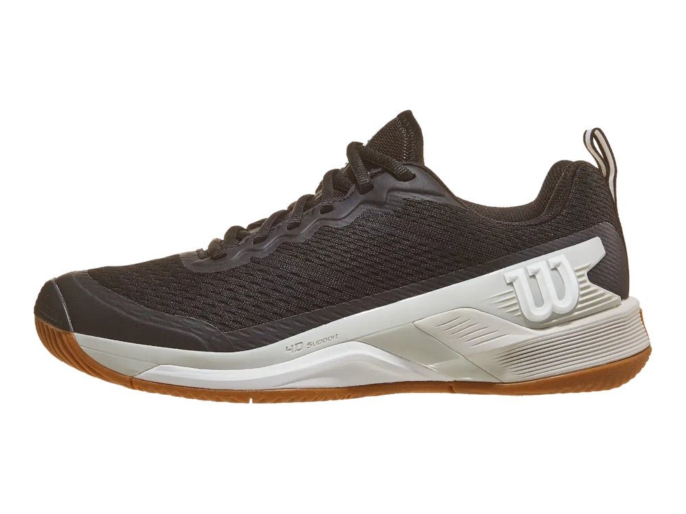 Wilson Rush Pro 4.5 tennis shoe in black with 4D Support Chassis and gum Duralast outsole