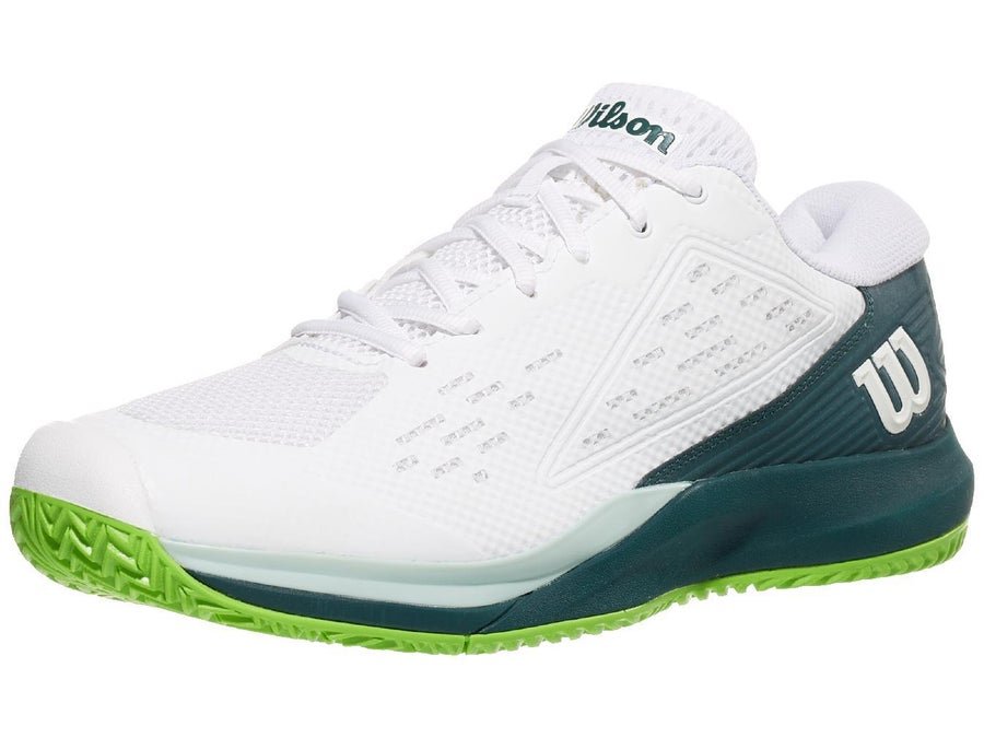 Wilson Rush Pro Ace tennis shoe in white with green trim and a generous forefoot