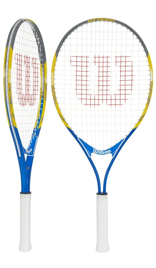Wilson US Open 25 junior tennis racket with blue and yellow colours