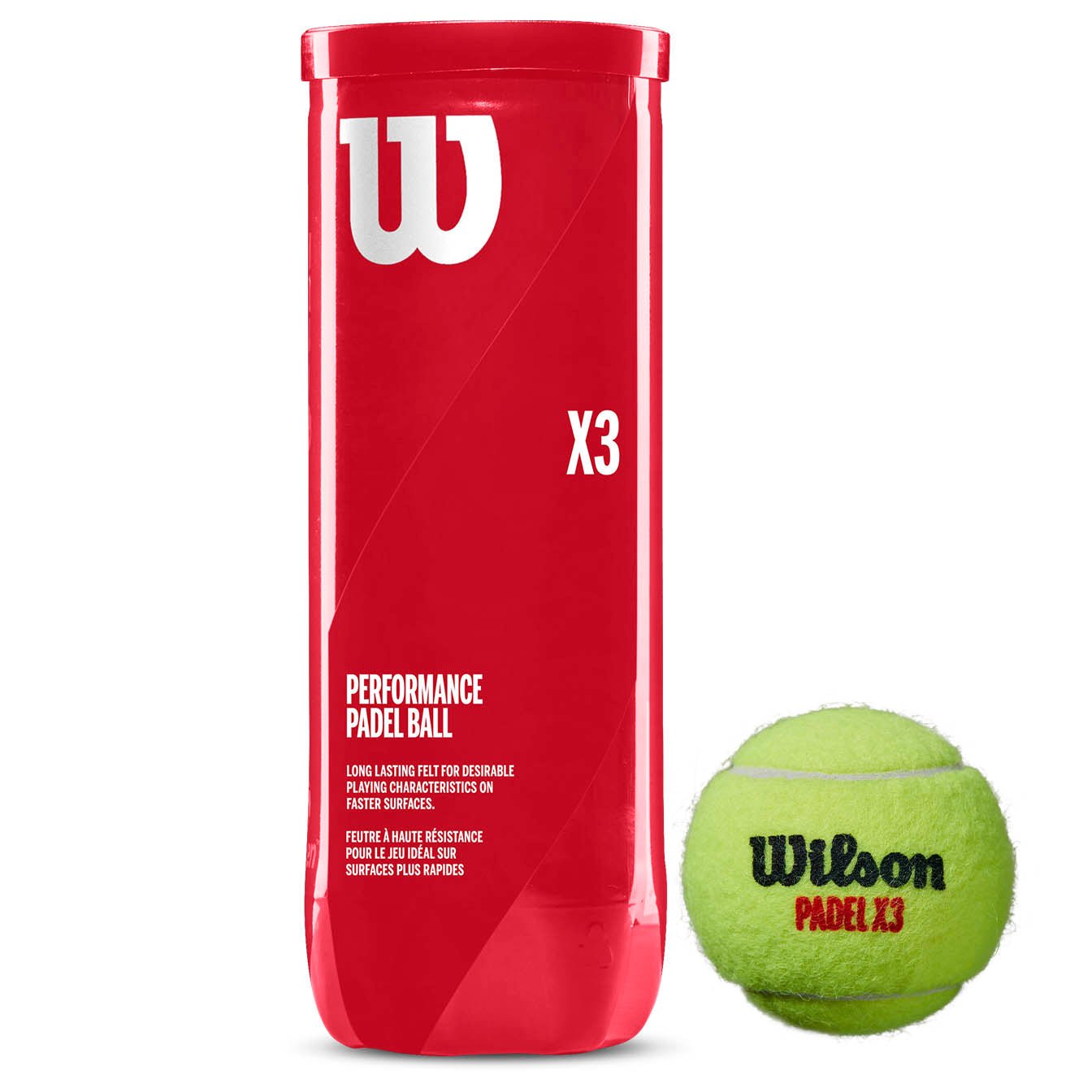Wilson X3 padel balls — tube of 3 with Dura-Weave felt