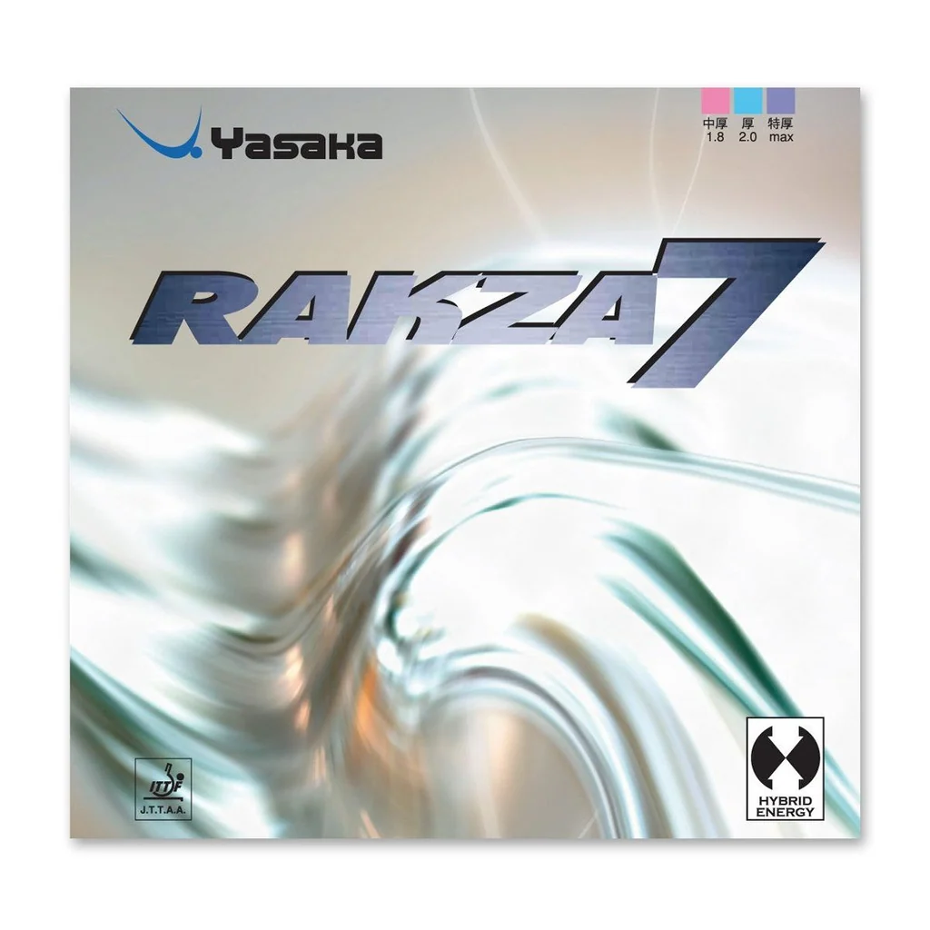 Yasaka Rakza 7 table tennis rubber packaging with Hybrid Energy branding