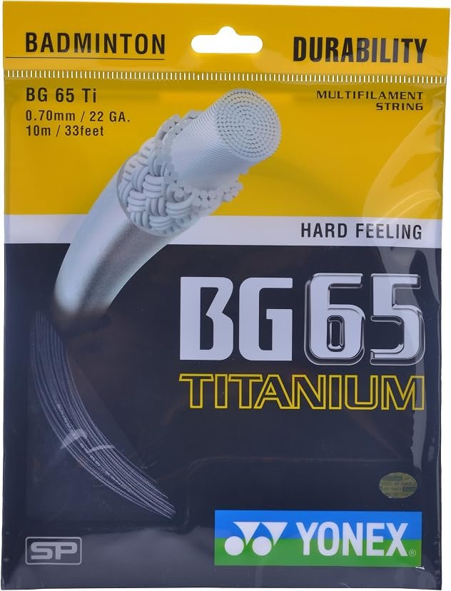 Yonex BG65 Titanium badminton string packet — 0.70 mm with titanium hydride coating