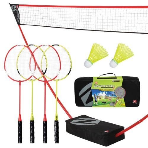 Zume Games Portable Badminton Set with freestanding base and four rackets